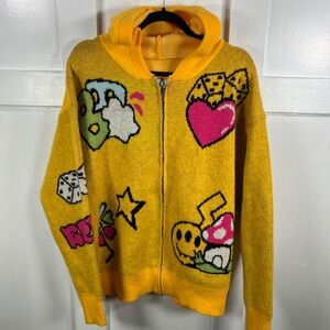 Andreilee Yellow Graphic Print Zip Up Hoodie Sweater Unisex Size M